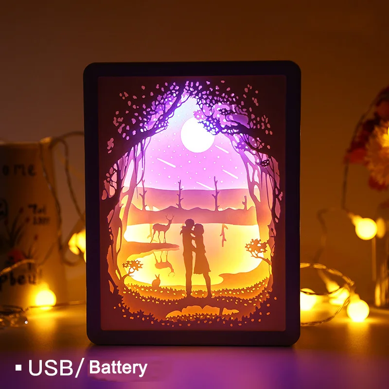 Romantic love 3d creative visualization illusion paper lamp home decor night led light gift carving