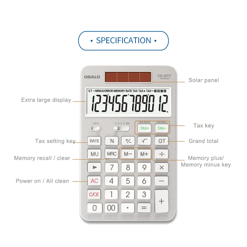 High-End Design Business Office Desktop Calculator For Aluminum 12-Digit Calculator Whit Calculator Solar