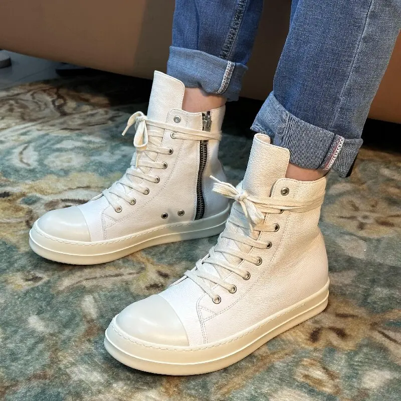 2024 New Arrival Men Fashion Leather Boots Casual Ro Boots Street Style High Shoes Winter Shoes GENUINE Leather Rubber 2 Pair