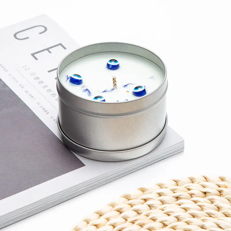 Customize Your Private Label Candle Tin Jar Gift Set Blue Scented Crystal Gem Soy Wax Candles