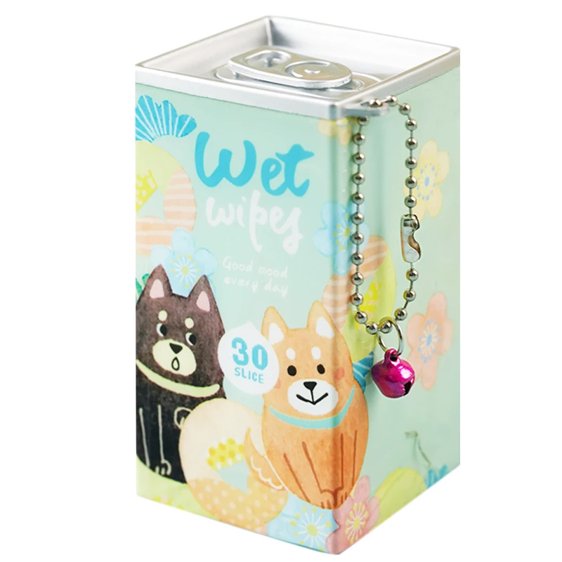 Square Canister 30pcs Cleaning Wet Wipes Packaging With Cute Cartoon Pattern Various For Choose