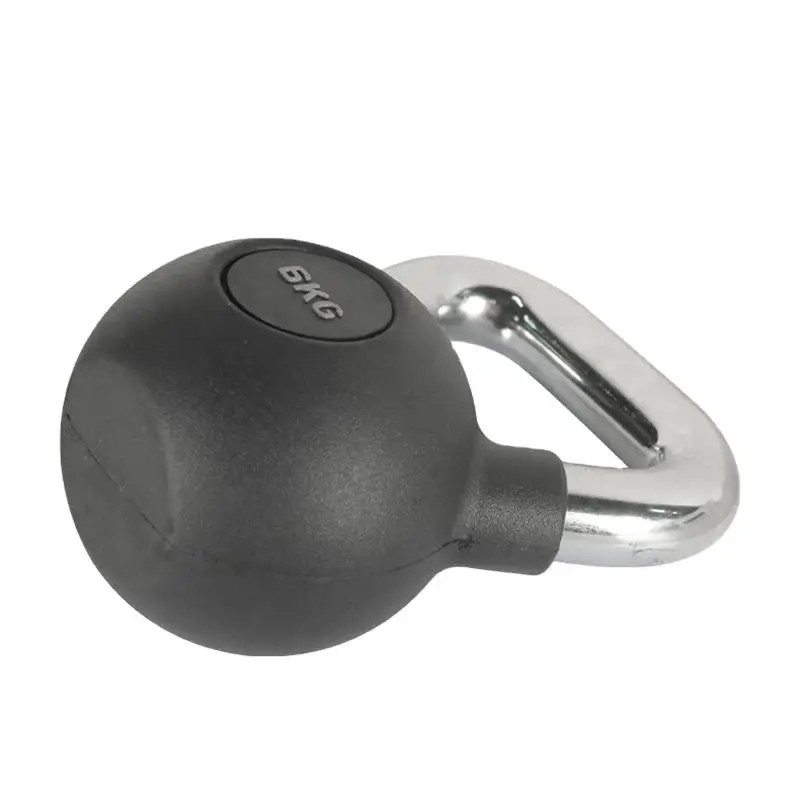 Custom Logo Cast Iron Kettlebell Chrome Handle Kettle Bells Gym 4KG-32KG Weights Rubber Coated