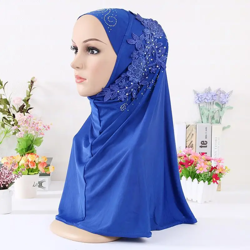lace flowers rhinestones muslim hijab women islamic beaded hijab scarf HW263