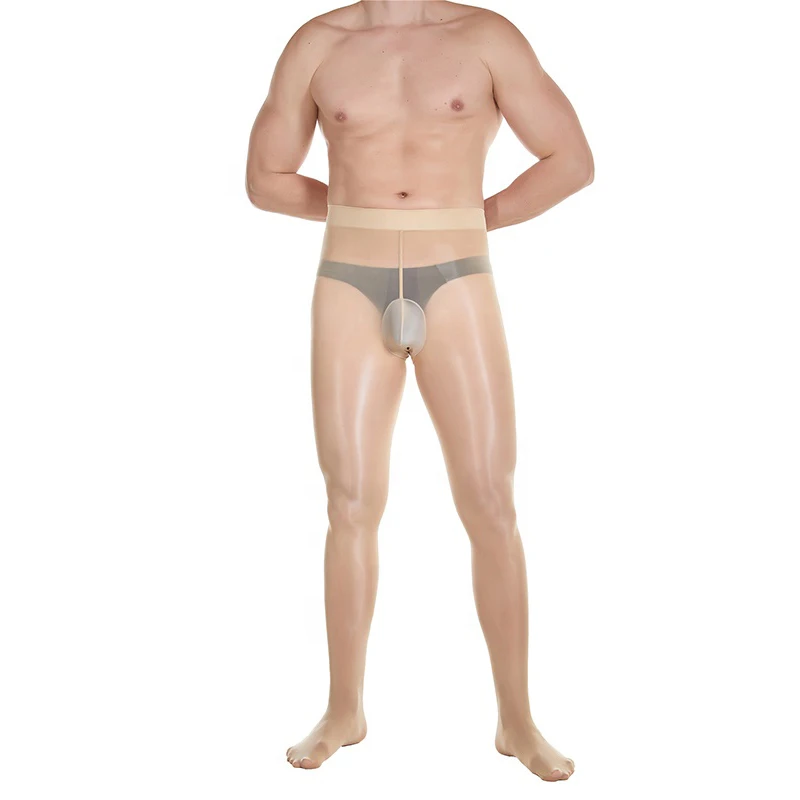 Custom Hot Sale Solid Sexy Invisible Glossy Seamless Oil Shiny Men Pantyhose