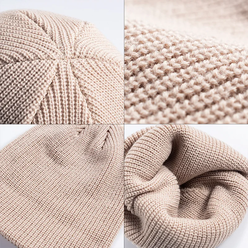 2024 Wholesale Fashion Custom Knit Cuffed Acrylic Skull Knitted Caps Winter Warm Blank Cuff Beanie Hat