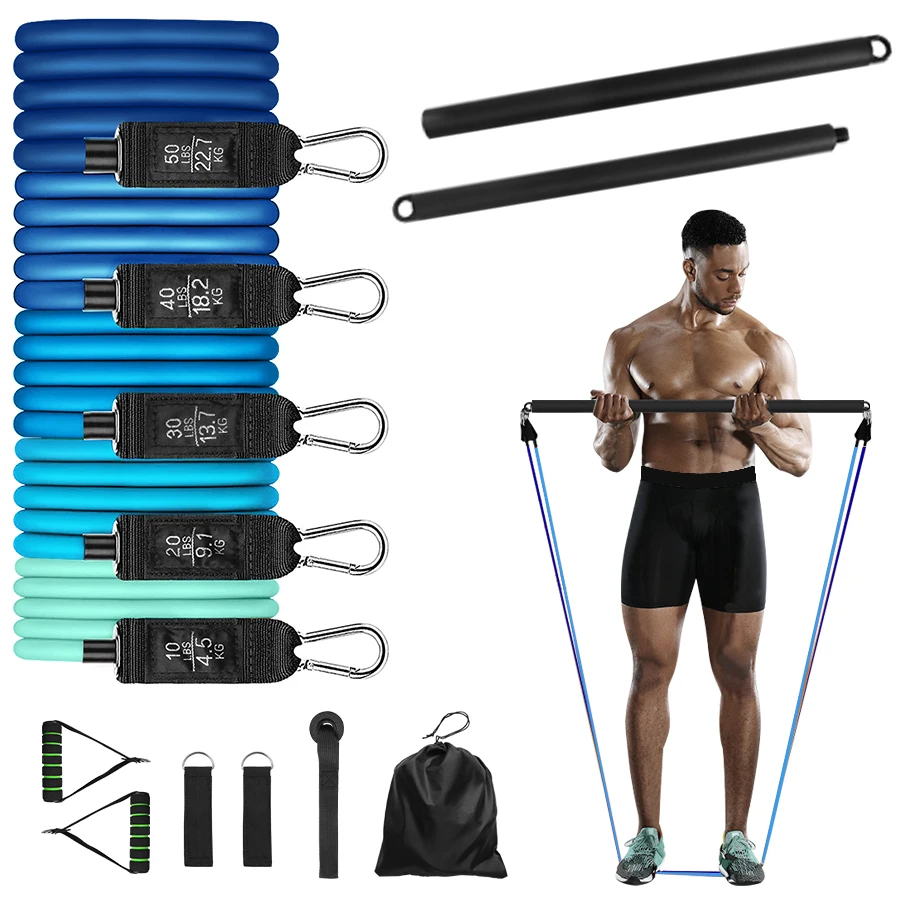 Yoga Exercise Expander With Door Anchor Training Bar Gym Stretch Pull Rope 11pcs Multifunction Fitness Resistance Tube Band Set