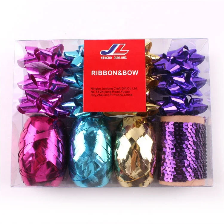 
Professional design christmas gift ribbon bow set with star bow and curling ribbon egg 