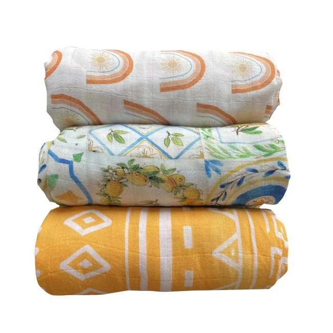 Custom Print 1P Rainbow Newborn Infants gauze Organic Muslin Wrap organic Cotton Baby Swaddle Blankets