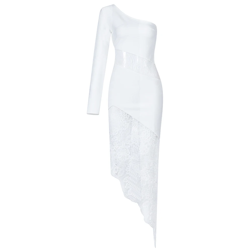 Custom make 2021 newest white one sleeve oblique hem short cocktail evening dress lady