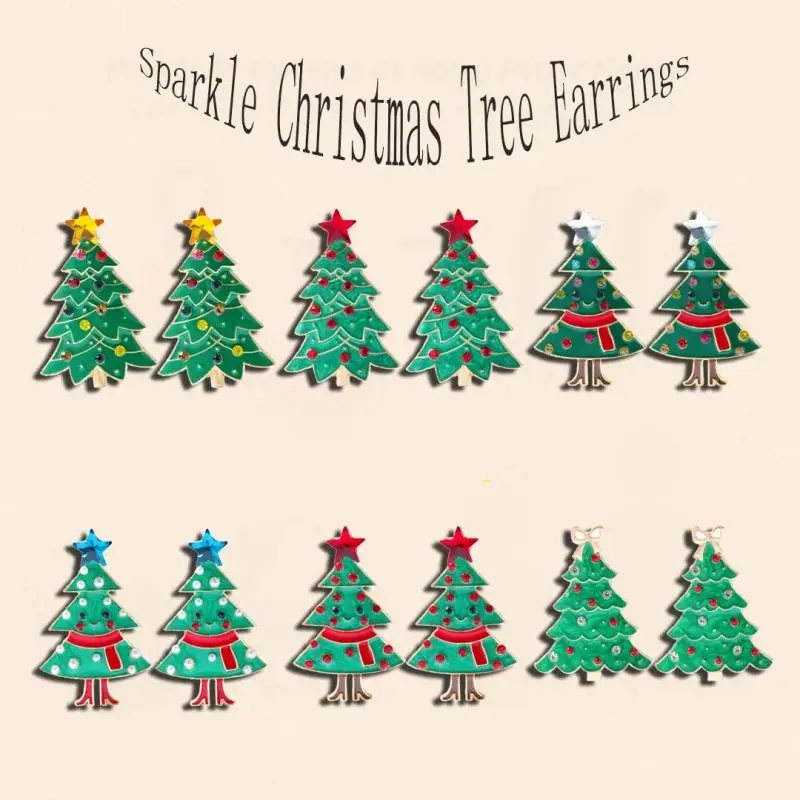 hot Star Products Hot Selling Wholesale Jewelry Gold christmas tree earrings christmas santa bell reindeer tree earrings women