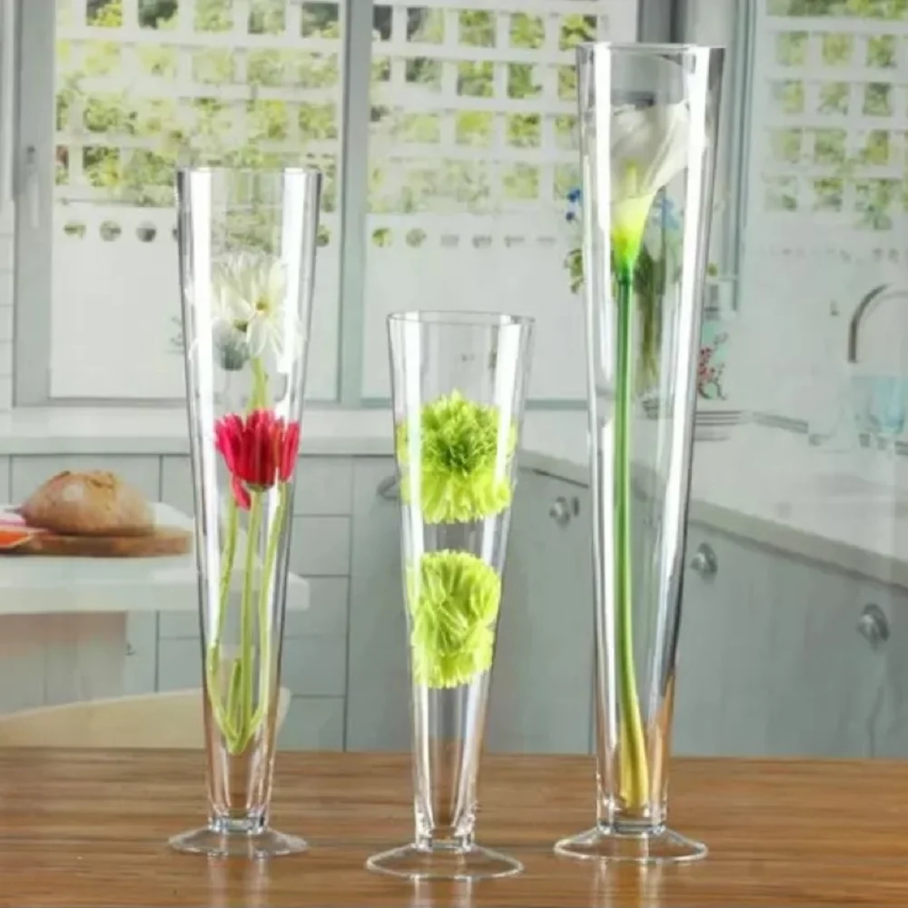 Aeofa Transparent glass vase conical Wedding Guide Table Vase goblet hydroponic vase