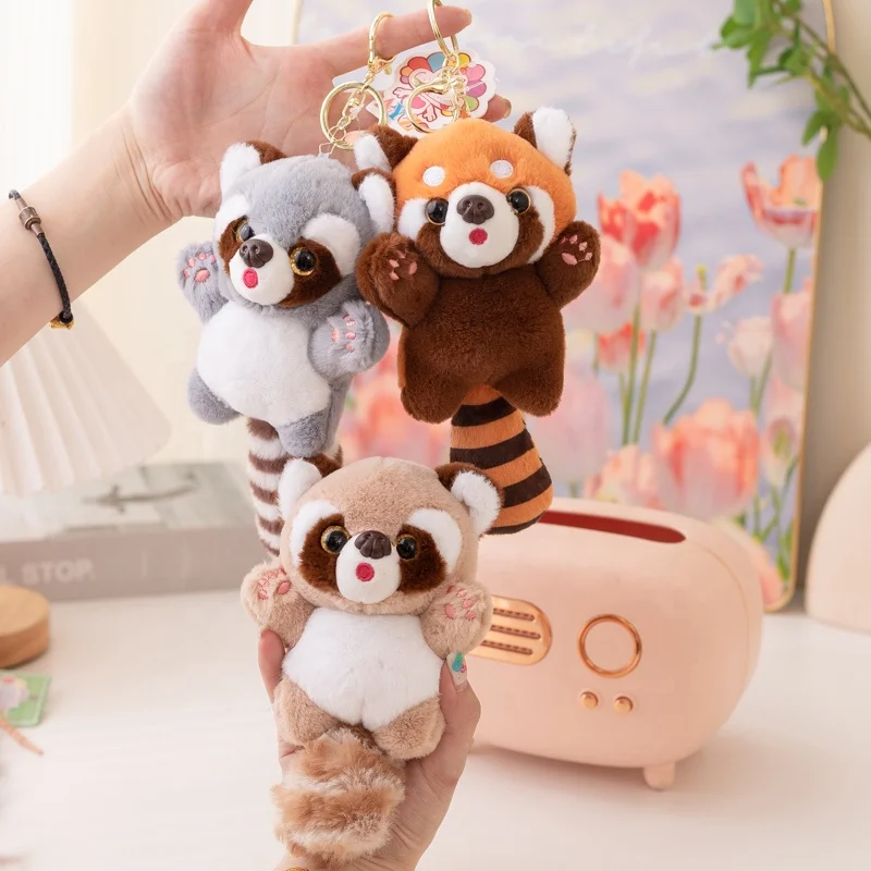 Cute Raccoon Pendant Cartoon Plush Toy Panda Keychain Grab Machine Doll Doll Backpack Pendant