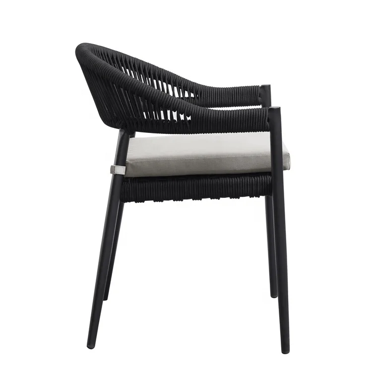 Black Comfortable Patio Yard Armchairs Furniture Outdoor Garden Balcony Rope Aluminum Dining Chairs for Outside