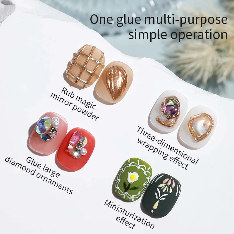 20g Magic Mirror Powder Gel Nail Glue Brush on Nail Modeling Gel Glue Solid Nail Glue Gel 3d