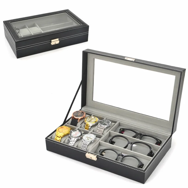 factory 6 Slot Watch 3 Slot Glasses Watches Storage Case Glass Top Watch Case Holder Organizer Storage Box