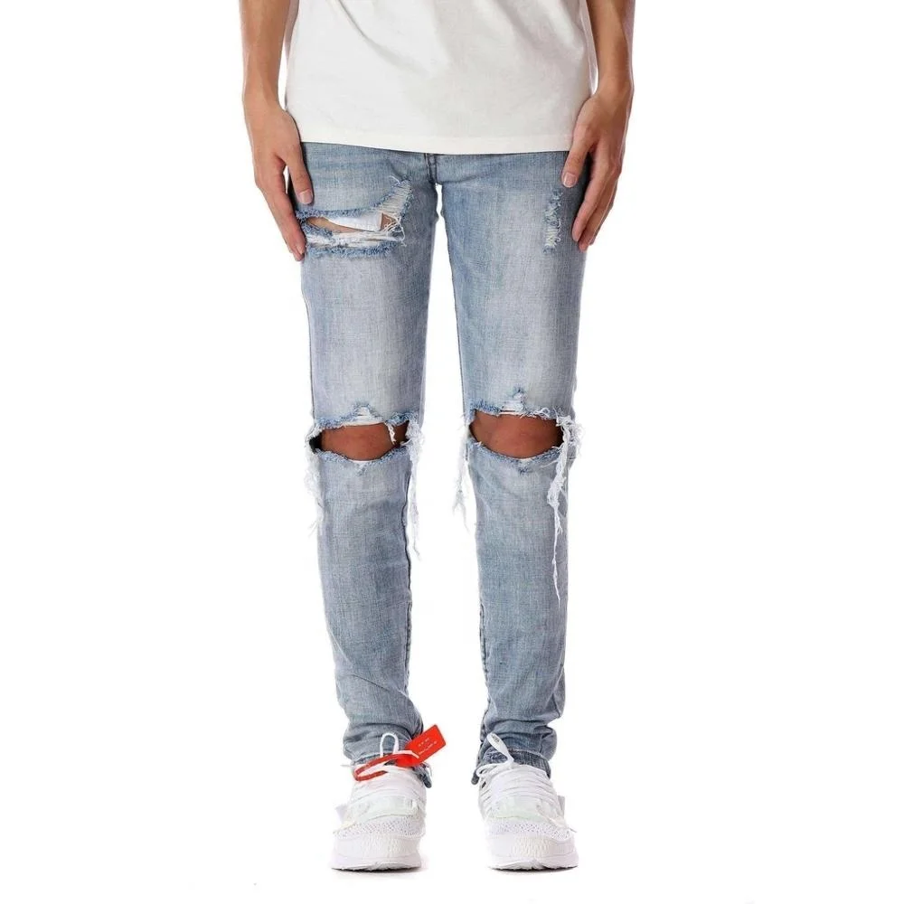 DiZNEW drop shipping comfortable distressed slim streetwear men denim jeans