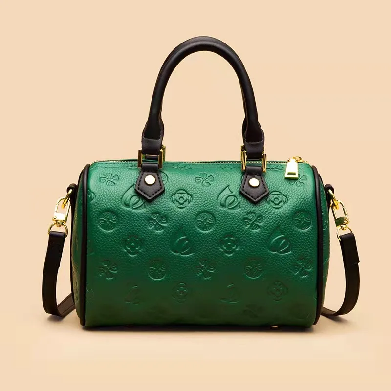 (customizable LOGO/embossable pattern) high quality embossed messenger bag genuine leather handbag