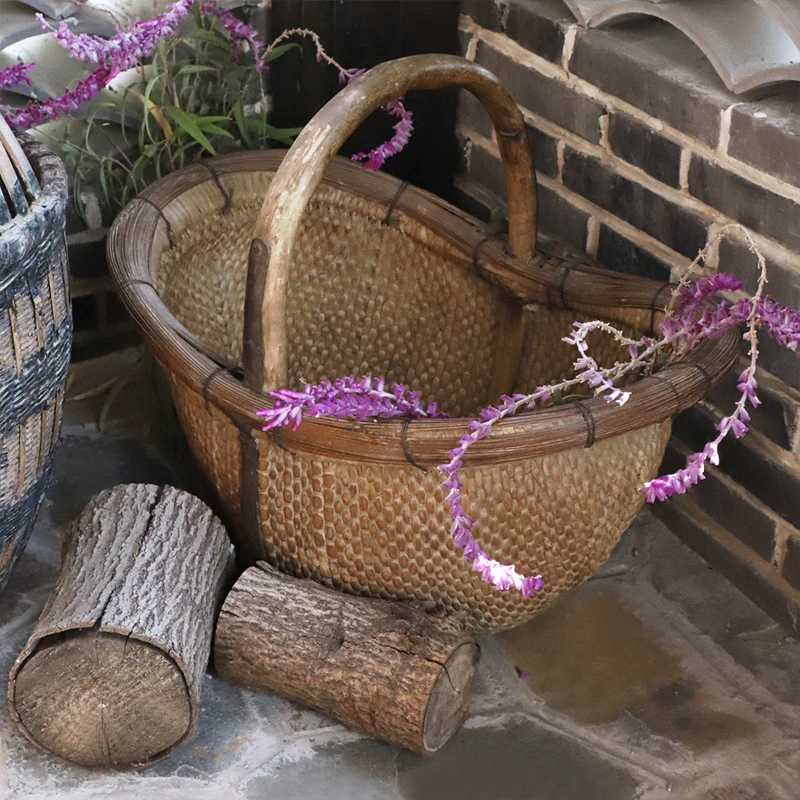 
Retro country rattan bamboo basket, handmade decoration basket, support customization 