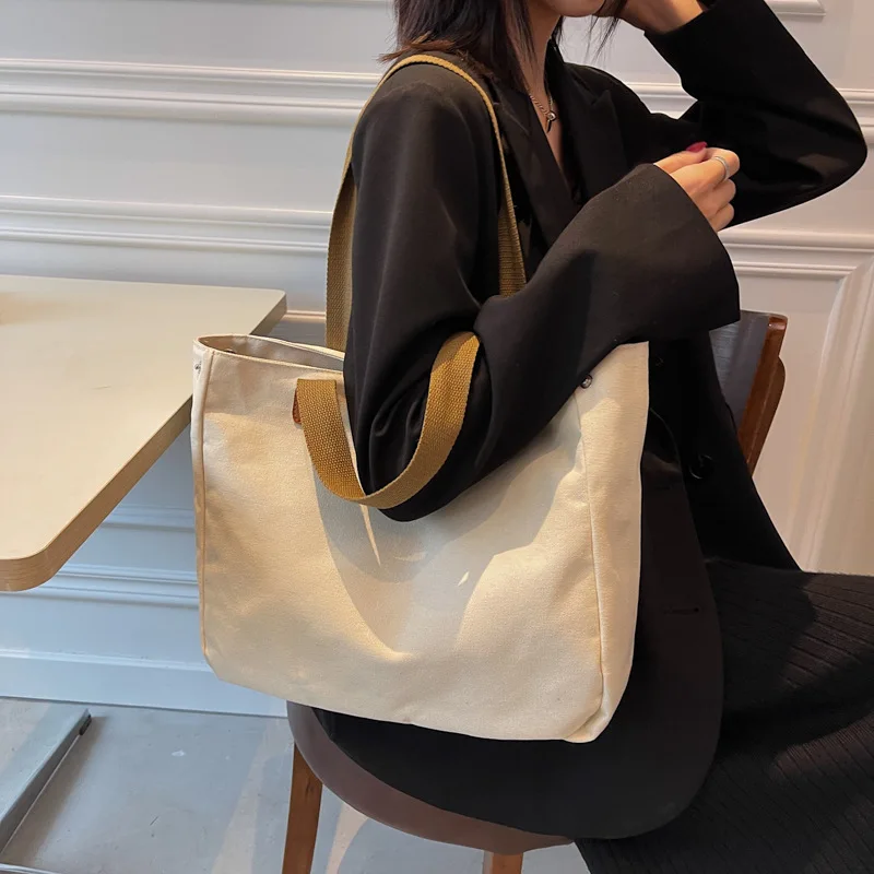 Customize Hand Made Canvas Shoulder Bags Heavy Duty Tote Reusable Grocery Shopping Bags Cotton