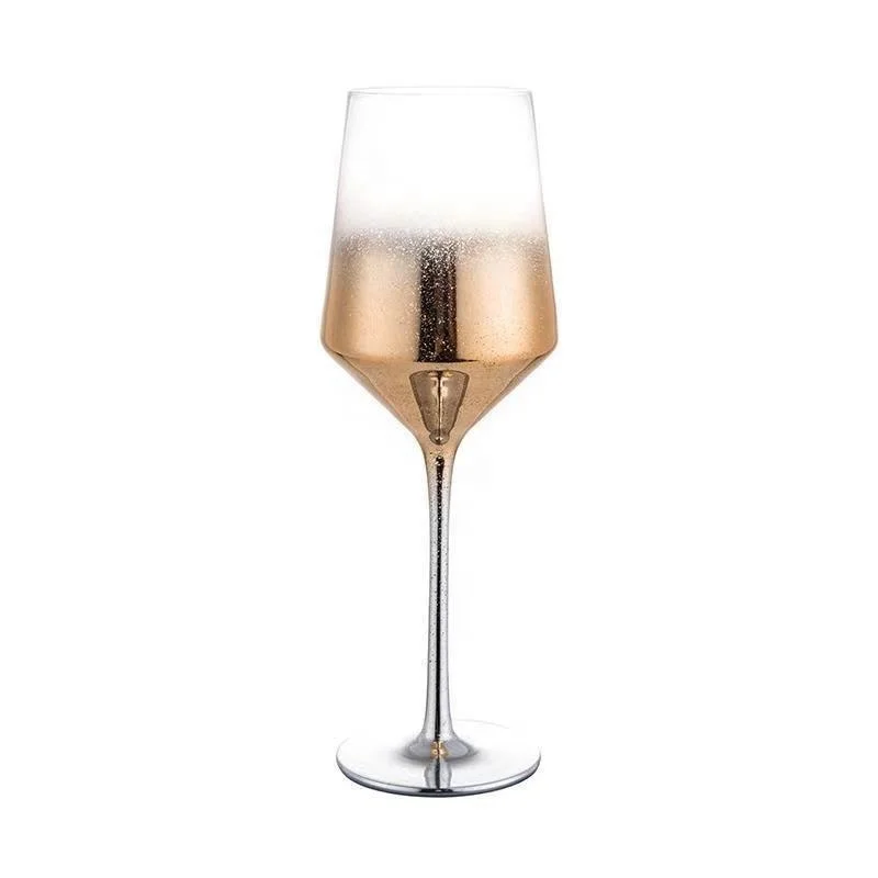 Customized Plating Coloured Wine Glass 450ml Pink Long Stemmed Color Red Wine Glass For Wedding