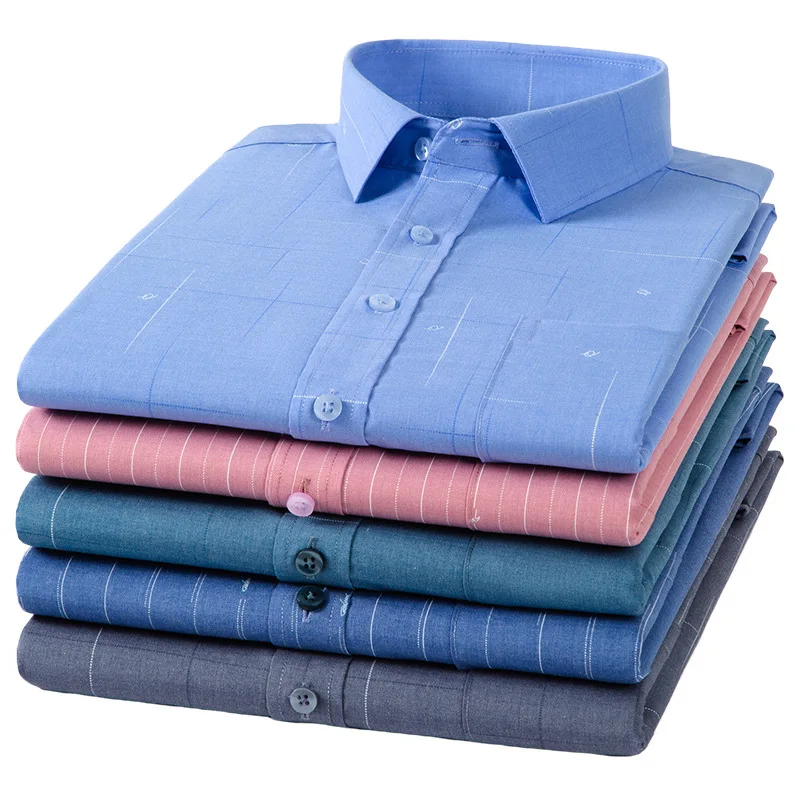 Bamboo Fiber Shirt for Men Long Sleeve Solid Stretch Shirt Soft Square Collar Formal Button Shirt