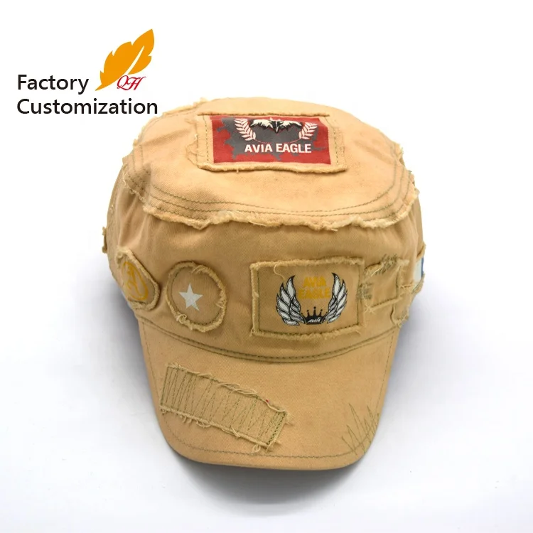 Designer fashion printed washed army cap retro washed printed military cap fashion brand retro military cap