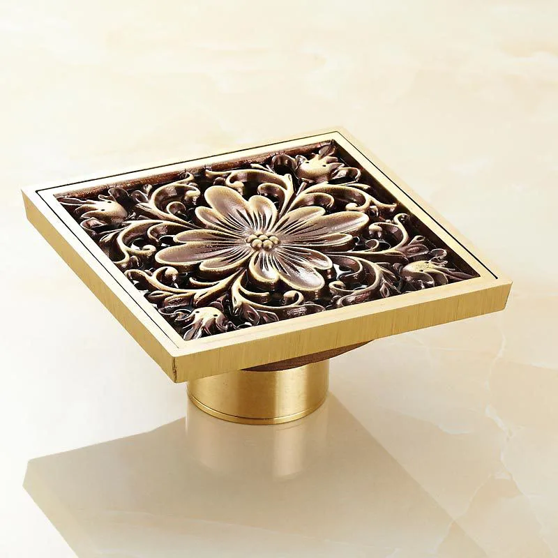High-end Bathroom Shower Brass  Antique Tile Insert Square Floor Drain