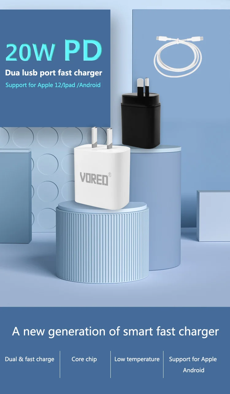 
2021 New Arrivals PD Fast Charging Adapter Dual Port USB-C type-c to Lighting Charger for Mobile Phone 