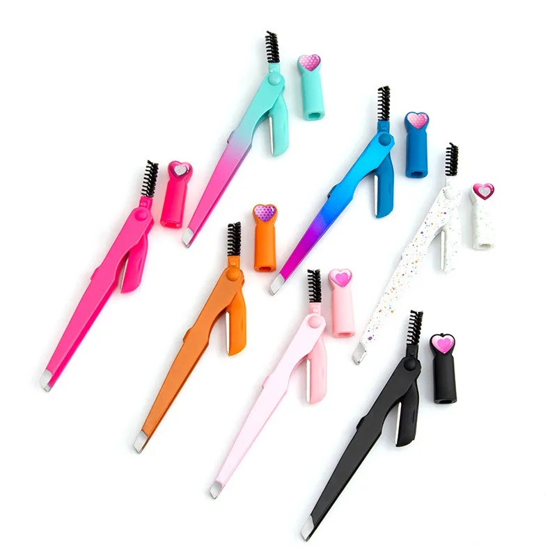 Women Eyebrow Tweezers Eyebrow Trimmer Scissors Curved eyelash Comb Tweezers Makeup Tools Portable Stainless Steel
