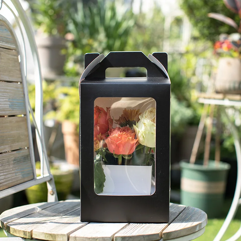 Flower PVC Transparent Window Bag Flowers Hand Bags Gift Paper Bag Packaging Rose Flower Bouquet Box