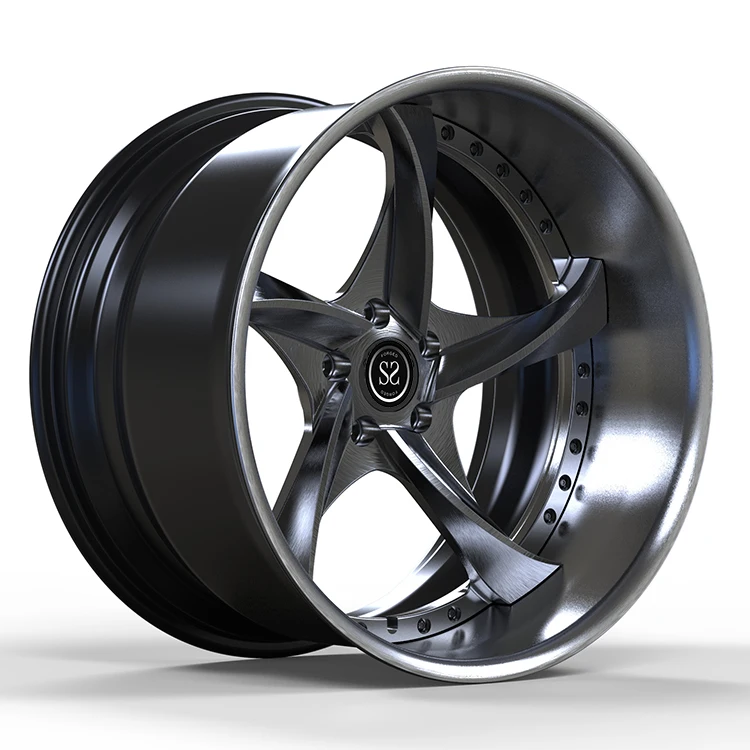 Fit to Corvette C8 5x120 Custom 2-PC Forged 6061-T6 Aluminum Alloy Rims Staggered 20inch Polish Barrel+Gre Disc