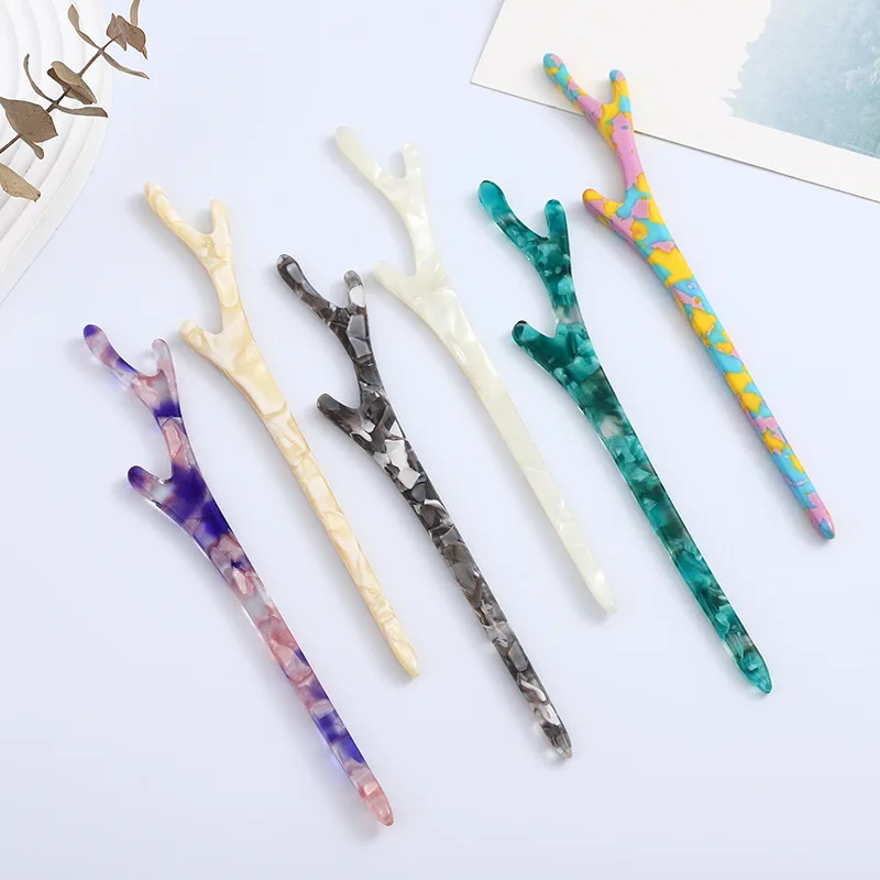 BELLEWORLD Factory Customized Chinese style Classic elegant antler branch acetic acid hair sticks acetate hair forks