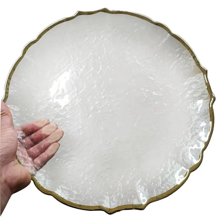 Transparent Gold Rim Tableware Glass Charger Plate Use For Wedding Party