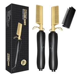 High Heat Flat Iron Gold Professional Luxury Rhinestone Electric Ceramic Ionic Hair Straighten Straightener Brush Hot Comb