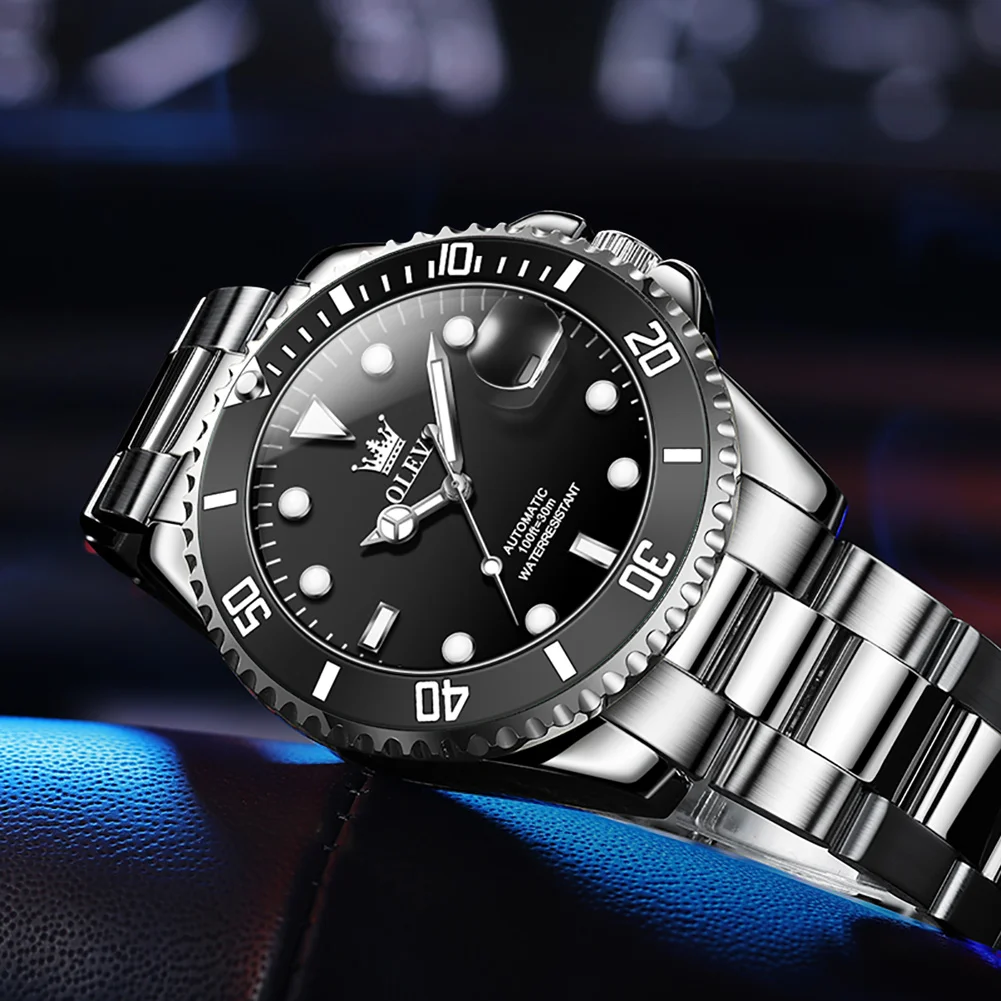China Watch Manufacturer High Quality Silver Black 3bar Diver Hidden Clasp Tourbillion Automatic Mechanical Watches