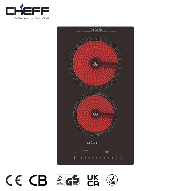 New Design Kitchen Two Burners Electric Stove Portable Built in Glass Top Double Ceramic Hob Cooktops