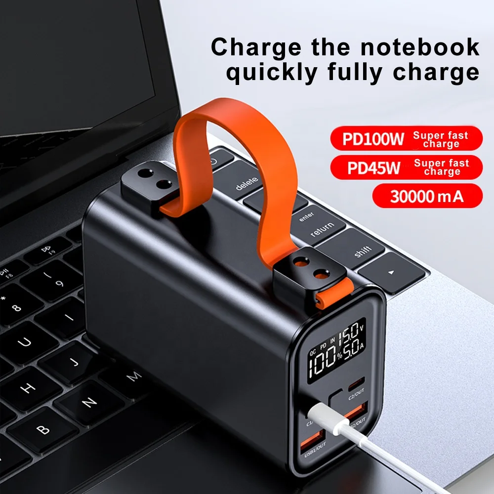 Portable Laptop Power Bank 100W 30000mAh  Charger USB-C PD100W Fast Charging QC3.0 with LED display  for laptop/phone