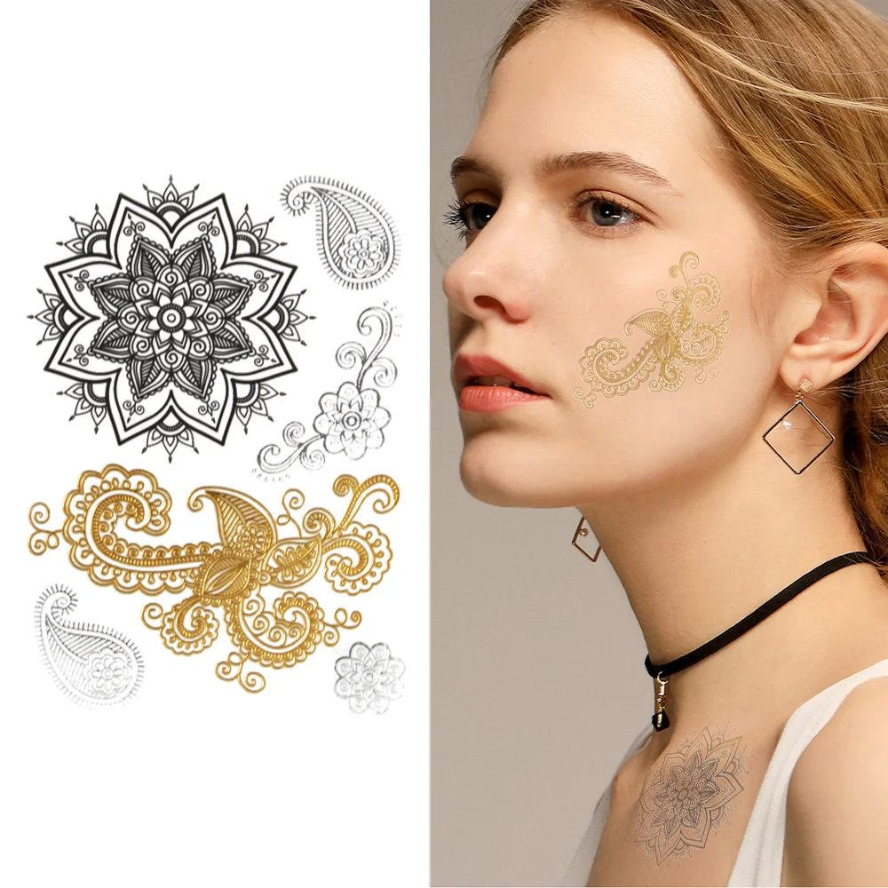 2022 Hot sale gold golden waterproof sticker tattoo temporary tattoo sticker face buy 3d lotus flower tattoo sticker