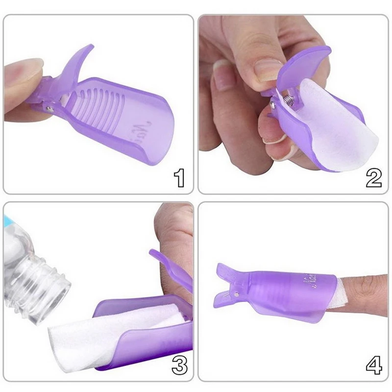 5Pcs Pack Nail Art Plastic Soak Off Toenail Foot Toe Cap Clip UV Gel Polish Remover Wrap Tool Pink