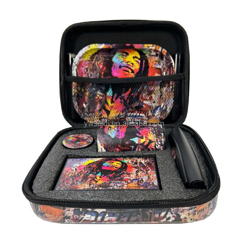 Wholesale 6 in 1 Smoking Kit with Custom Logo Herb Grinder Jar Rolling Tray Scale Roller Machine All in One Set
