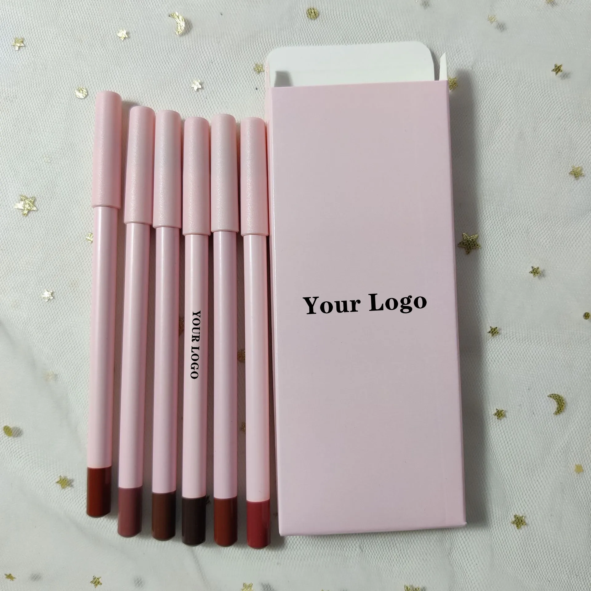 Wholesale OEM Pink Vegan Cosmetic 6pcs/kit Lip Liner Nude Brown Waterproof Lip Liner Pencil Private Label Creamy Lipliner Set