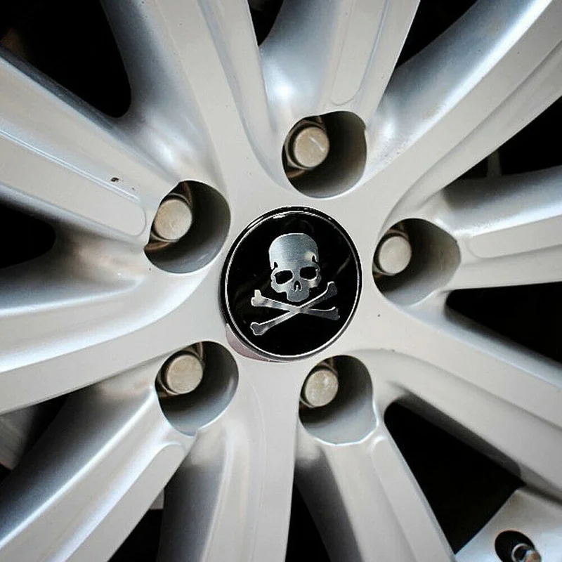 Black Car Wheel Hub Center Cover Cross Bone Skull Logo Decal Sticker 56.5mm For Vehicle SUV Pickup