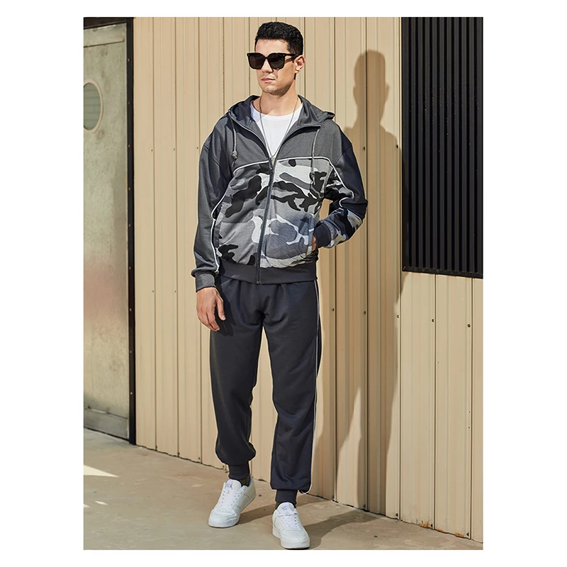Men Jogging Suits Tracksuits with Jacket Custom Logo 2 pcs Jogger and Hooded Sweat Jacket Sports Set Leisure Sports Suit