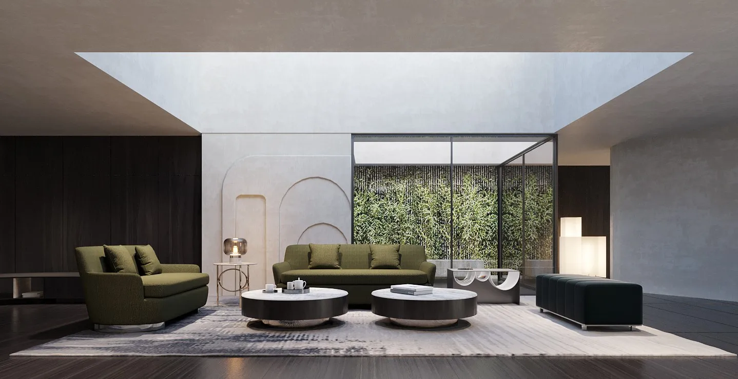 Minimalist green Linen Nubuck Fabric Sofas Set For Conference Waiting Sitting Living Room Furniture