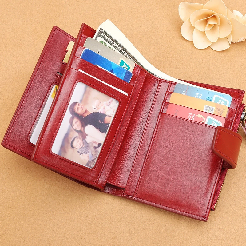 Vintage Short Wallet PU Leather Wallet Multi  Function Zipper Purse