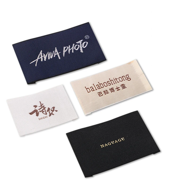 Factory Wholesale Custom Brand Name Clothes Labels Straight Cut Damask Personal Design Logo Print Woven Labels For Clothing