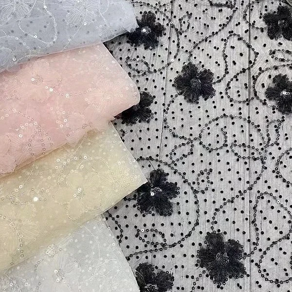 Фабрика Китая оптовая цена 3D вышивка бархатная ткань для принцессы в горошек с блестками свадебного платья невесты
