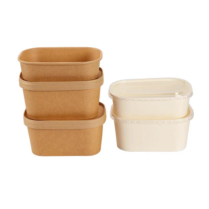 Eco-friendly Square food package white kraft paper box for fast lunch sushi meal rice fruit salad disposable containers