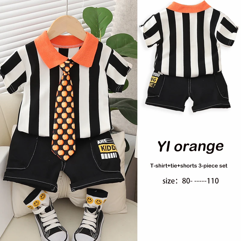 Summer 202 Latest Design Bear Pattern Boys Short Sleeve Polo Shirt and Washed Denim Shorts 2 Piece Set of High Quality Clothing