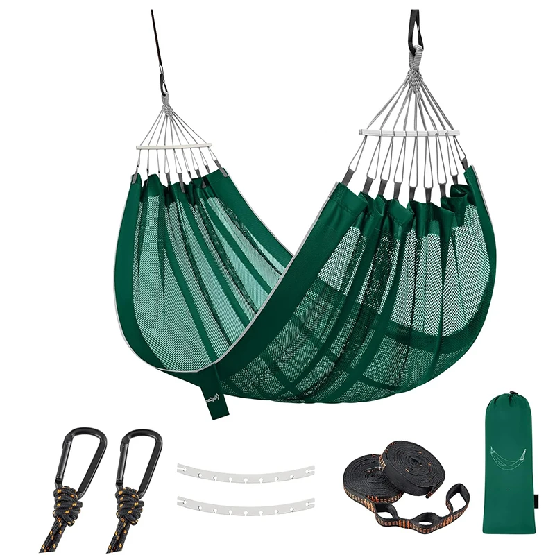 Portable Indoor-Outdoor Camping Hammock Double Mesh Bearing 440 lb Waterproof Backpack Outdoor Hiking Backyard Patio Use